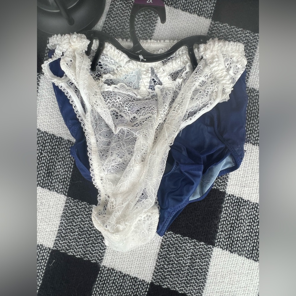 Adore Me Blue & Cream Lace Bikini Panties (2 Pack)